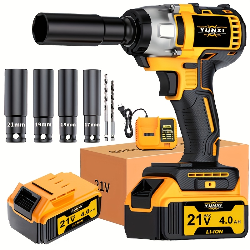 Cordless Impact Wrench Set with Lithium-Ion Battery, Charger, and Accessories for Home and Automotive Repair