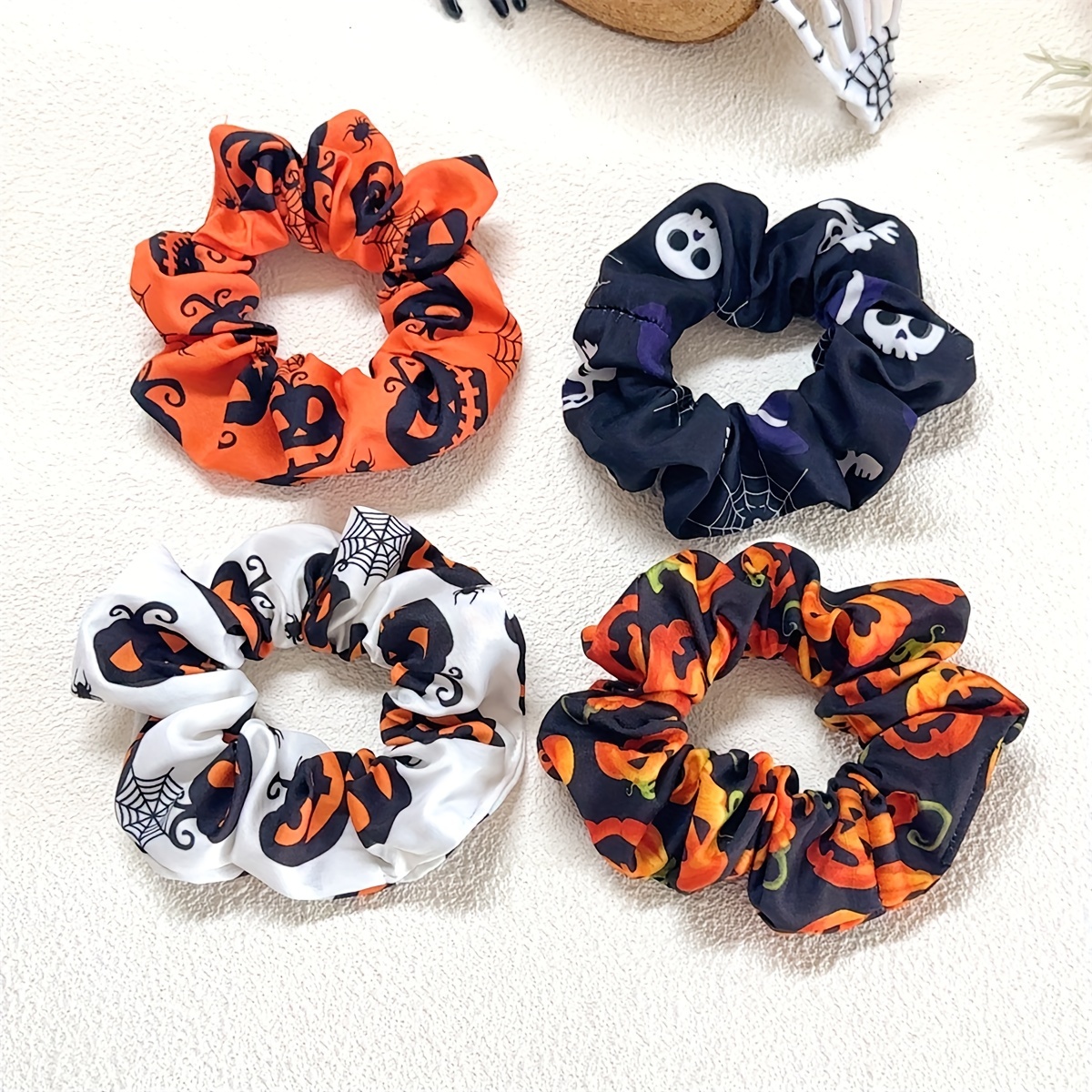 

4pcs Halloween Scrunchies Set - & , For Women And , For Ponytails & Hairstyles