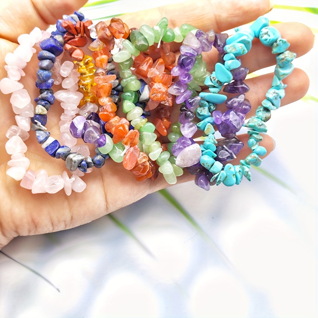 10 Pack Assorted Natural Stone Beaded Bracelet Set for Daily Wear, No Plating
