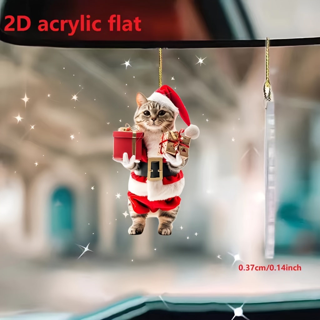 

Christmas Cat With Santa Hat Acrylic Hanging Ornament - Festive Holiday Decoration, Acrylic Material, Gift-giving Design, Seasonal Decor For Home And Keychain Accessory