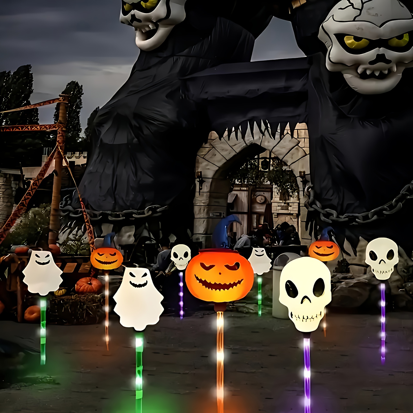 solar 6pcs halloween   lights color changing plug in outdoor waterproof decorative lights suitable for horror parties yard cemetery lawn and   decoration festive outdoor display lights Product details 3