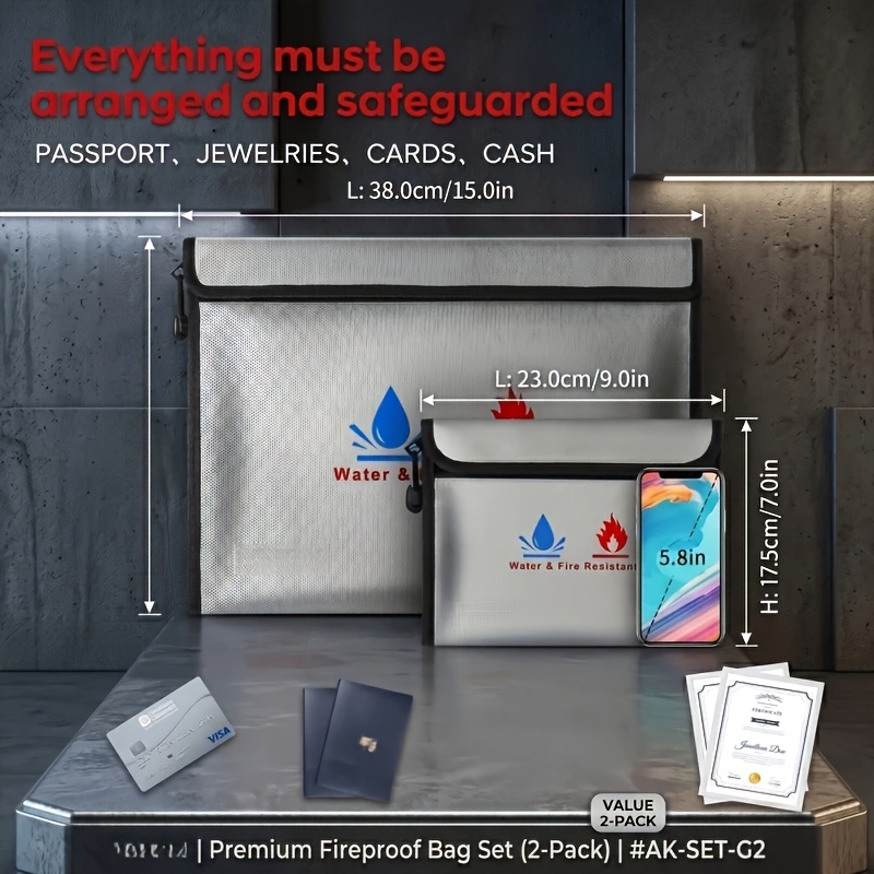 TEMU Borsa per documenti con custodia da viaggio organizer , borsa portaoggetti di a 8 termoisolante, resistente al fuoco 'acqua per documenti