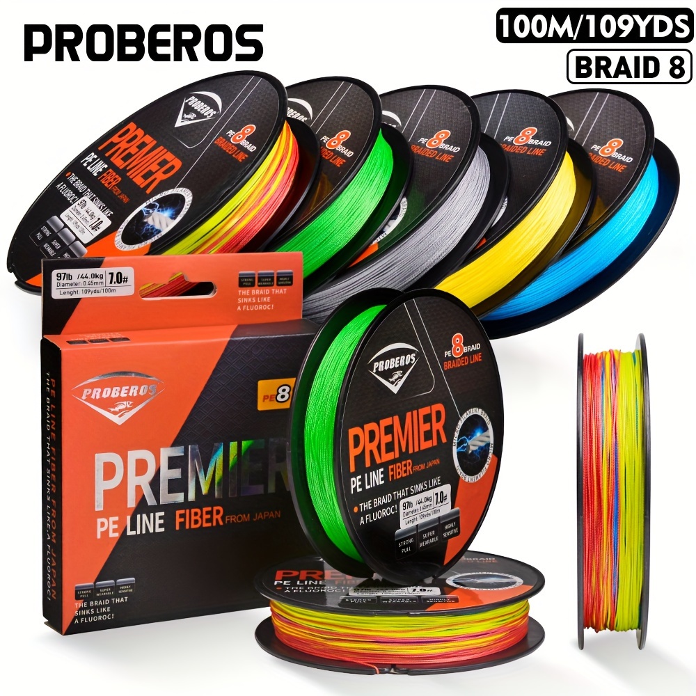

Proberos Super Strong 8 Strands Braided Fishing Line -100m/109yds Multifilament Anti-abrasion Pe Line For Smooth Long Casting, Available In 22-106lb Options For Saltwater Freshwater