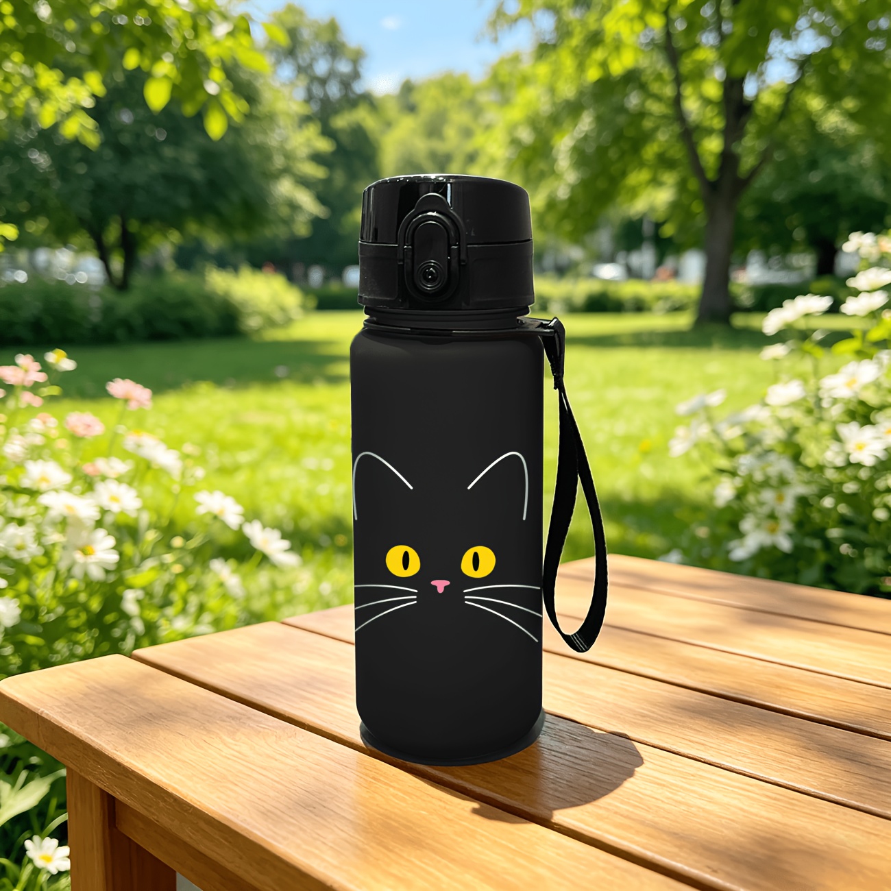 TEMU 1pc Large 20oz/500ml Kitten Water Bottle With Lid & Uv Print - Leakproof Pc Suitable For Gym, Travel,, Outdoor, Cute For,,,, Christmas,