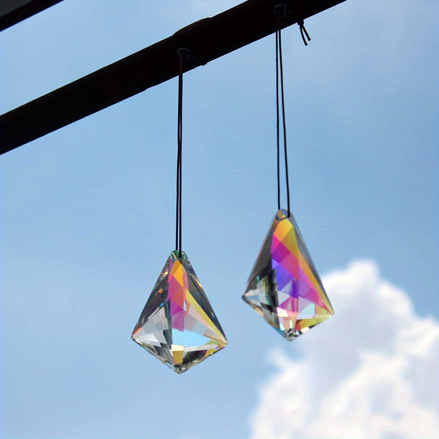 Image of 2pcs, Large Fashion Glasses , Cut Geometric Teardrop Hanging Sun For Windows And Balcony, Kitchen & Garden Decor