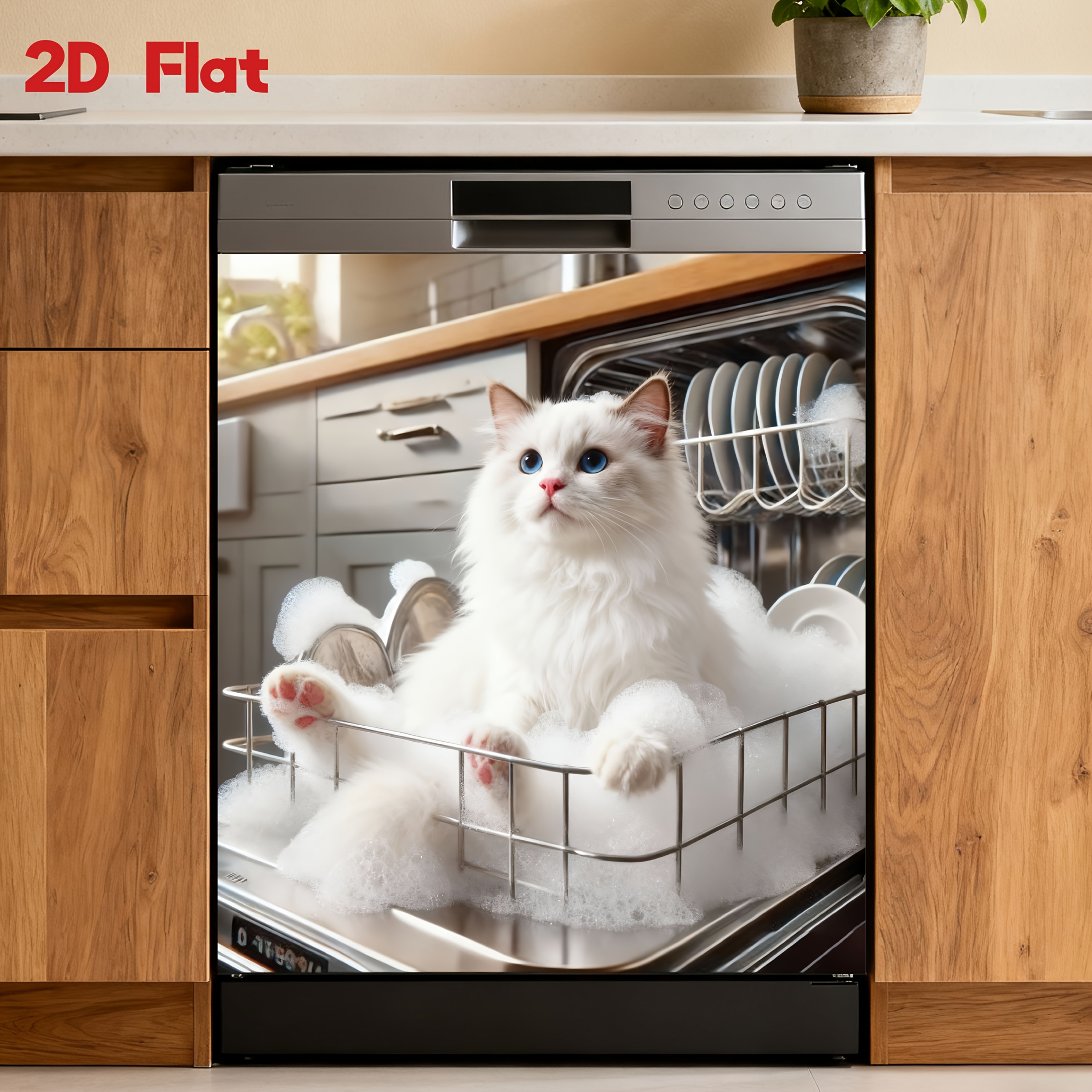 TEMU 2d Foldable 1pc Cute Cat Magnetic Dishwasher Cover - Pet-themed Art Print, Easy-to-clean Scratch-resistant Surface, Universal For Refrigerator
