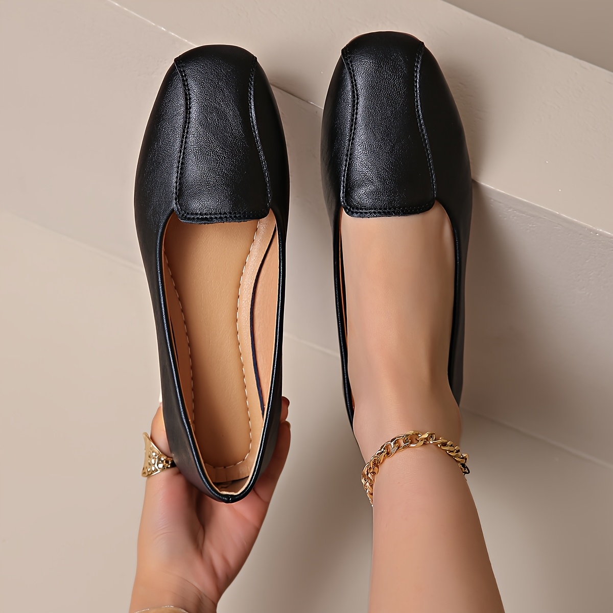 womens vintage   solid color sequins lightweight slip on square toe polyurethane upper tpr sole womens loefehoe shoes for spring autumn   Product details 0