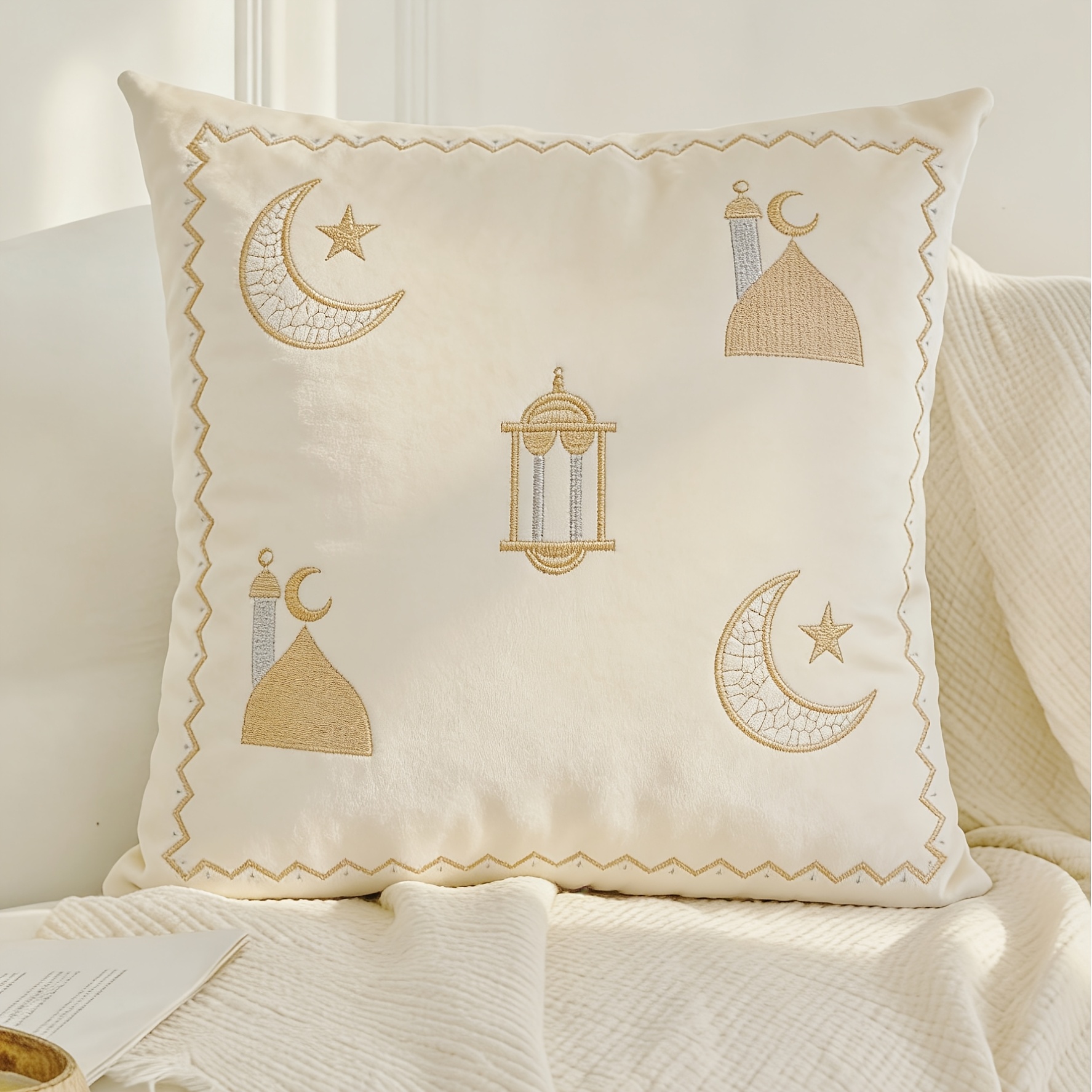 1pc Ramadan Decoration Pillowcase Lantern Star Moon Palm Tree Embroidery Suitable For Ramadan Decor Home Decor Pillowcase