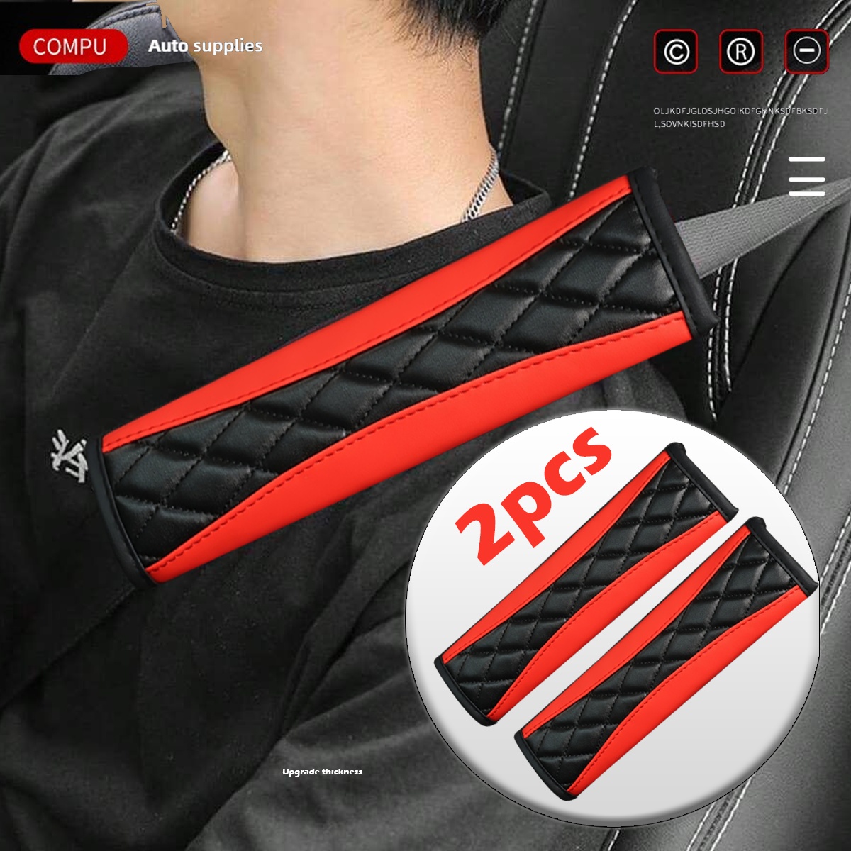 TEMU 2pcs Car Seat Belt Shoulder Pads - 3d Faux Leather, Quilted Stitching With Accents, Soft Comfortable Anti-chafe Strap Covers For All Vehicles,
