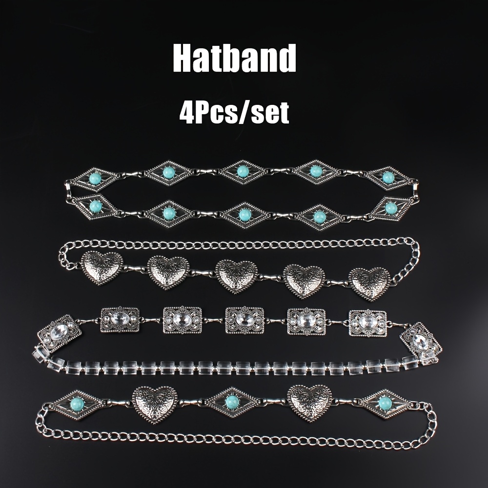 TEMU 4pcs/set, Women's Hat Accessories, Vintage Metal Texture Hat Band, Delicate Alloy Hat Chain, 1 Hat Band Is Suitable For Decorating Different Hat