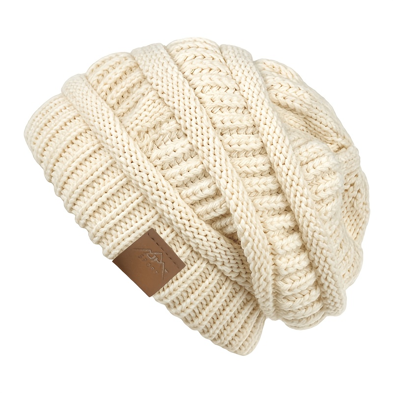 TEMU 2026 New Style Thick Cable Slouchy Beanie For Men And Women, Thickened Warm -label Ted Hat, Stretchy Solid /winter Outdoor Ski Cold Weather Hat