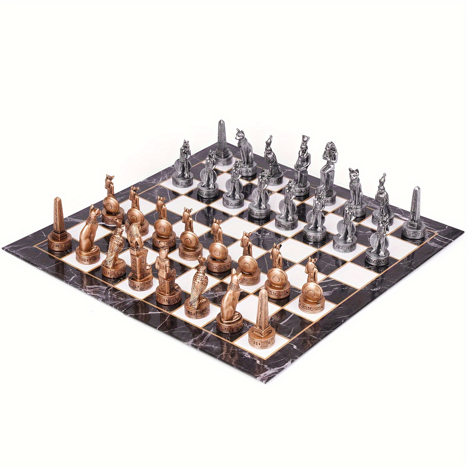 

15" Figures Egyptian Style Chess Sets For Adults And Cardboard Chess Board Family Large Folding Chess Board Resin Chess Pieces And Storage Slots, 2 Players