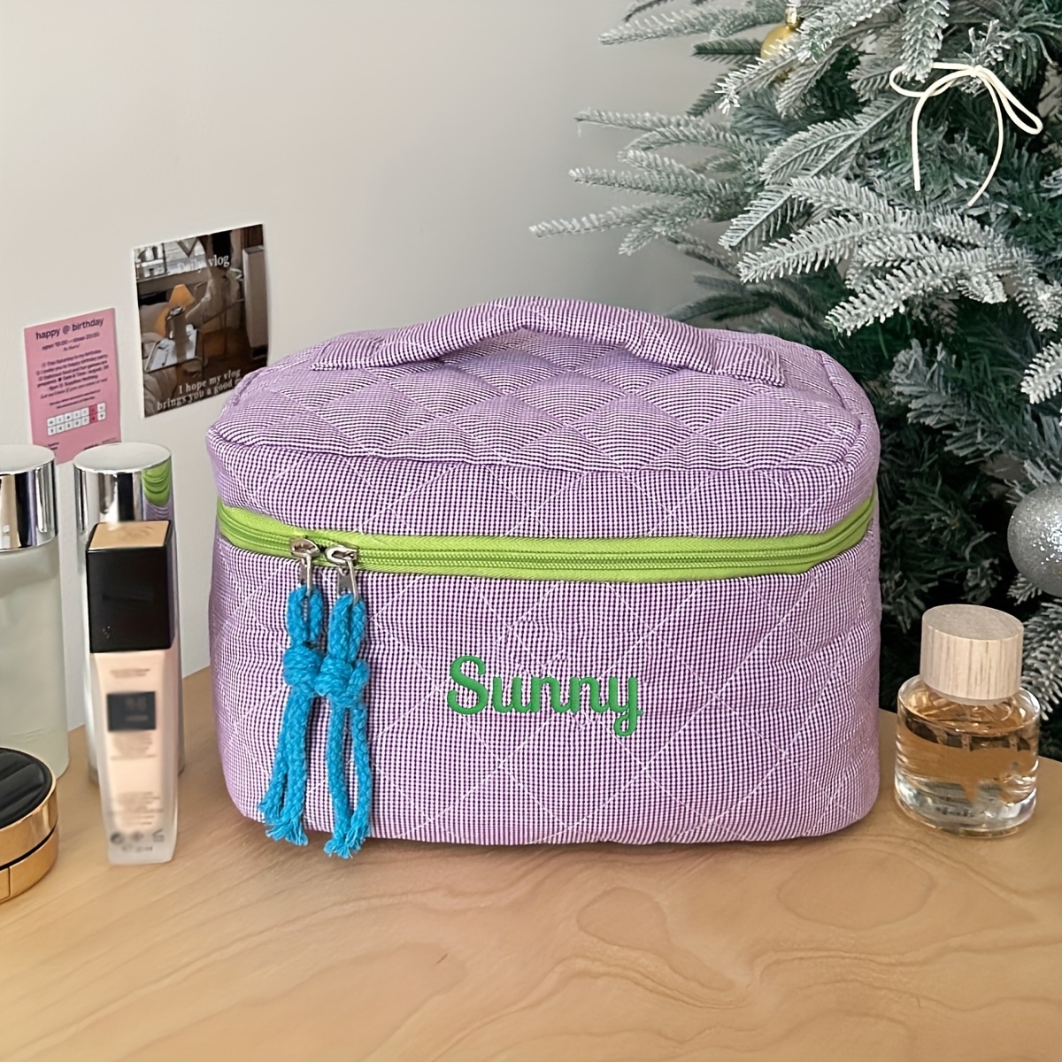 TEMU Personalized Custom Name Cosmetic Bag - Large Capacity Makeup Organizer With Zipper Closure, Customizable Toiletry Bag For Women, Travel & Daily
