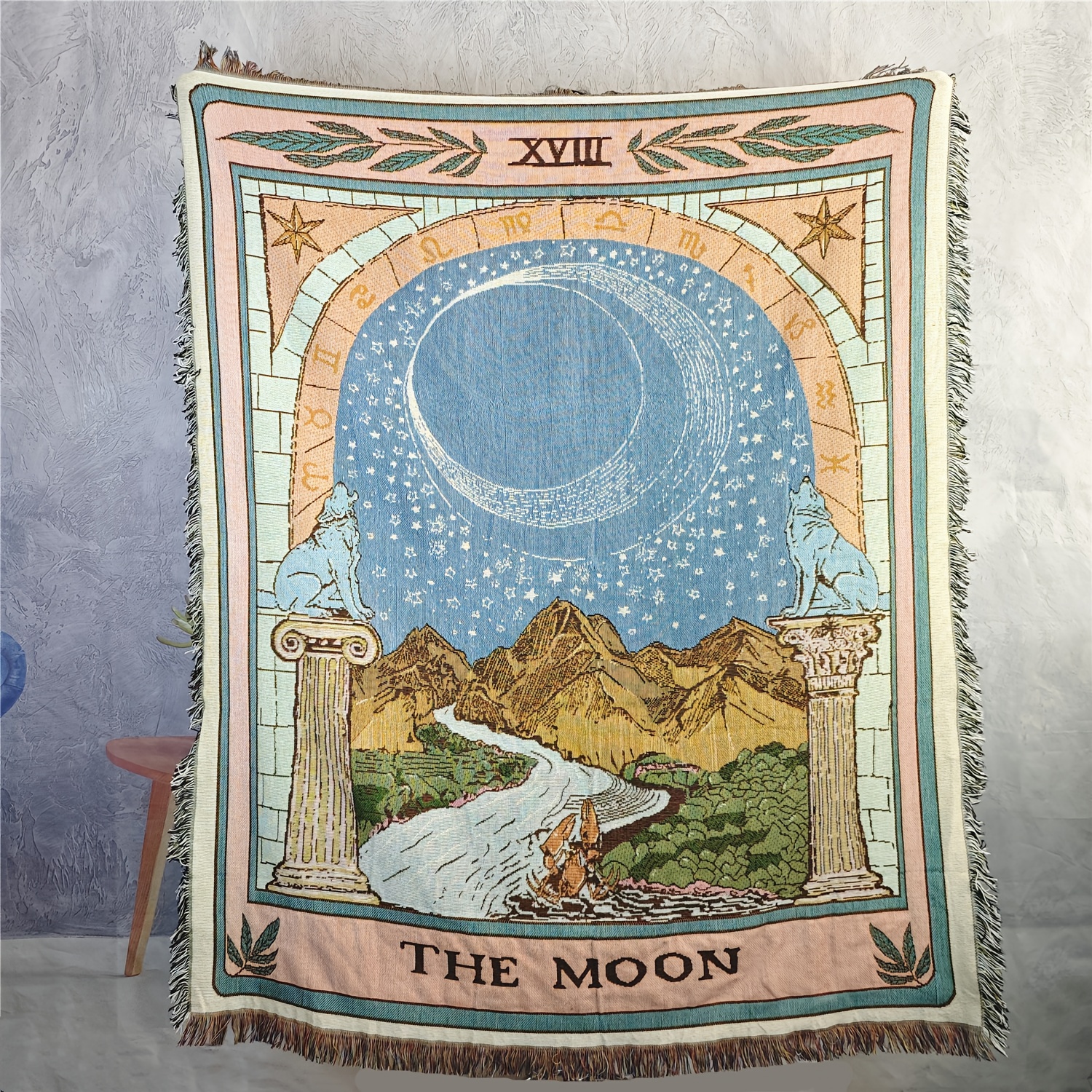 bohemian celestial moon stars jacquard woven blanket chunky soft double layered yarn with tassels fade pill resistant machine washable   multi use for home decor camping outdoor mixed colors 0