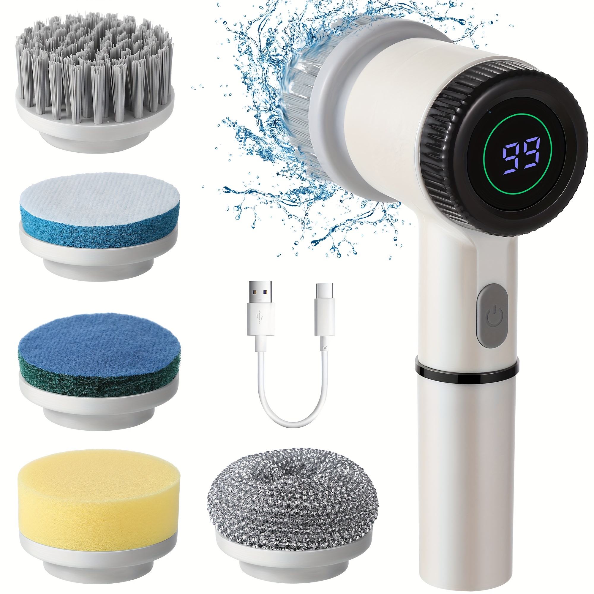 

Set, Electric Spin Scrubber, Rechargeable Scrubber With Battery Level Display, 6 Replaceable Heads, 3 Adjustable Speeds, Electric Cleaning Brush For Tiles, Bathroom, Kitchen, Car, Window