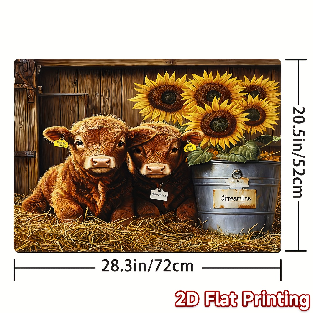 TEMU 1pc, 2d Flat Printing, Calves And Sunflowers Pattern Cooktop Mat, Polyester,suitable For Ovens, Washing Machines, Dryers, Mouse Pads, Kitchen