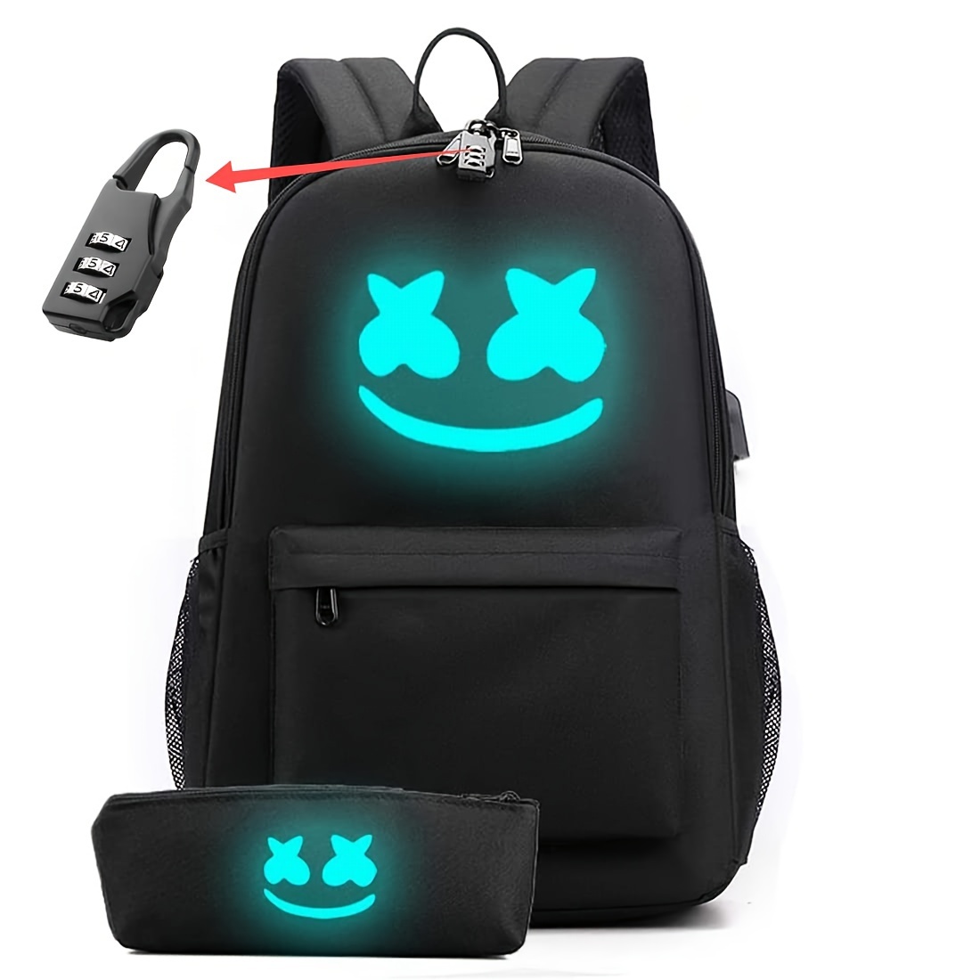 

Smile Illuminated Backpack With Usb Charging Port & Anti-theft Lock And Laptop Backpack Bag Backpacks (black)