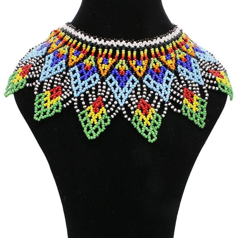 

1pc Bohemian Handcrafted Beaded Necklace, Funky Glass Seed Bead Shawl Collar, Woven Choker For Women