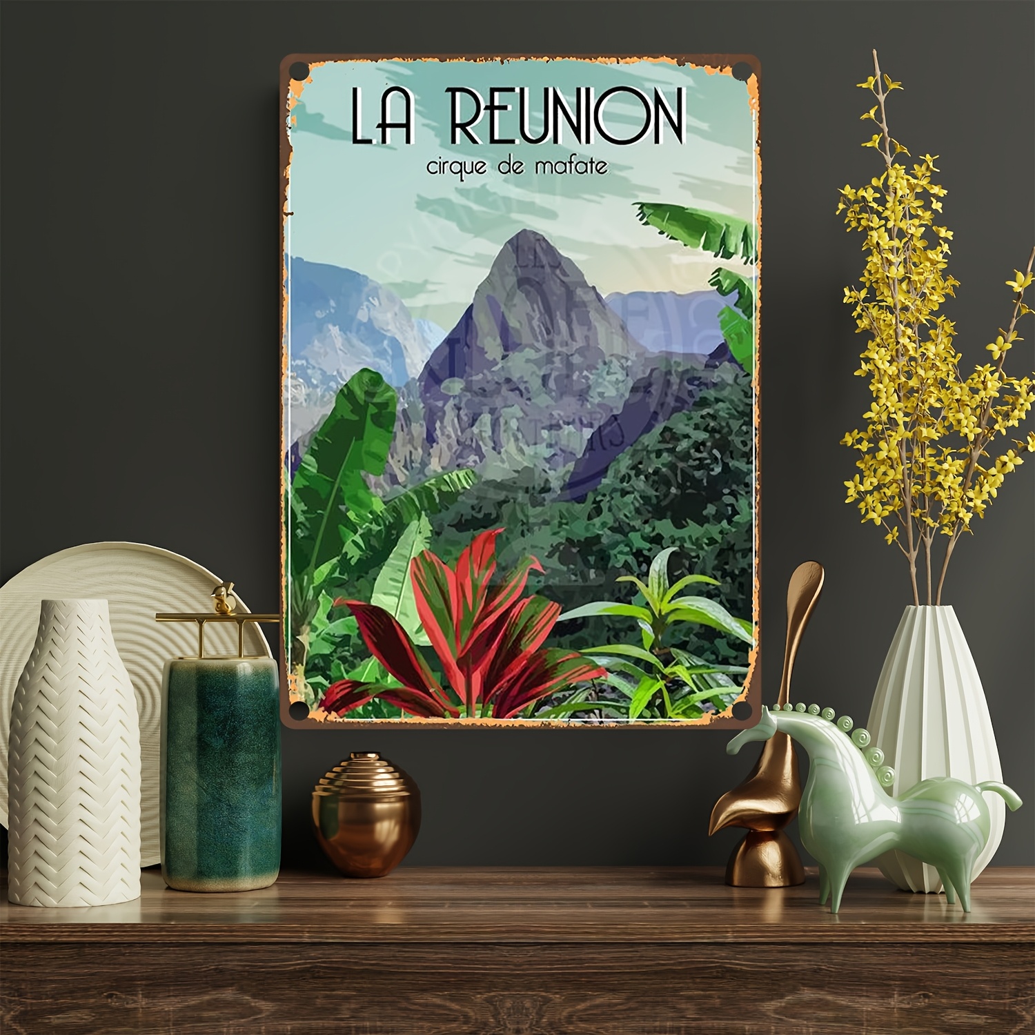 

Décoration de chambre 1pc La Plaque en métal vintage, 8x12 pouces Art en fer, Affiche de paysage tropical pour , , , la ferme, la décoration de bureau