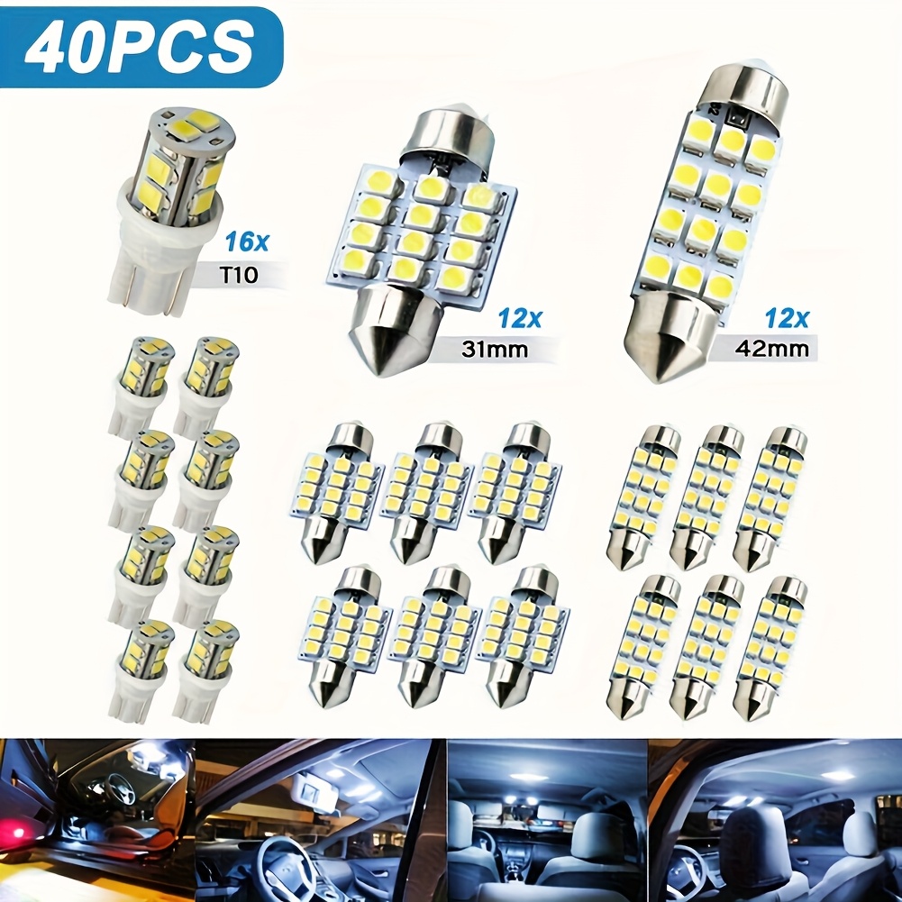 TEMU 40pcs Luces Led Para Carro Bulb Kit, Car Trunk Dome License Plate Lights