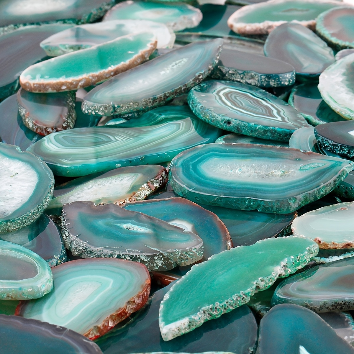 12pcs Natural Teal Green Banded Agate Geode Slices for Craft Making