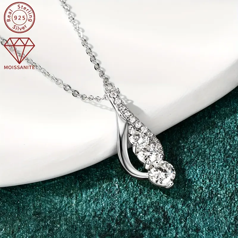 this silvery jewelry weighs approximately 0 11 ounces moissanite 5mm 1 4mm 1 3mm 1 1mm 5 s925 silvery ladies fashion holiday jewelry gift moissanite pendant necklace anniversary gift chain length 18 2 inches Product details 6