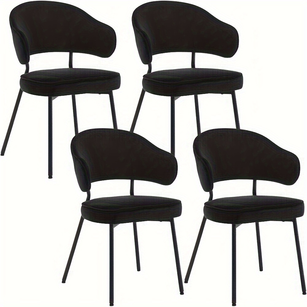 Image of 4pcs Dining Room Chairs, Kitchen Chairs, Upholstered Chairs, Lounge Chairs, Living Room Chair, , With Backrest, Armrests, Metal Legs, Padded, Velvet