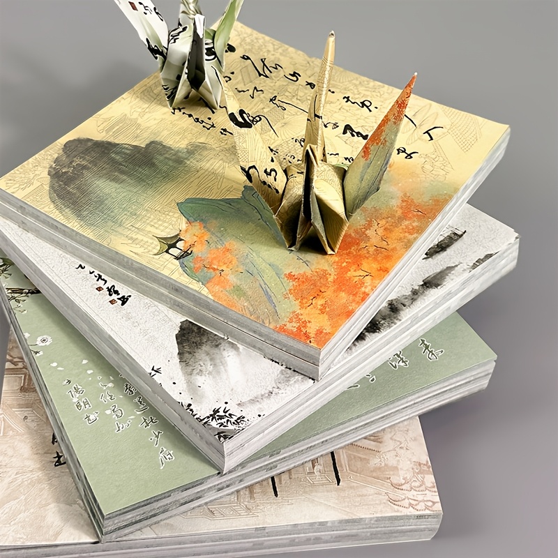Image of 60pcs Poetry Double-sided Origami Chinese Style Origami Special Folding Square Handmade Paper Double-sided Origami, Suitable For Chinese And Art Lovers