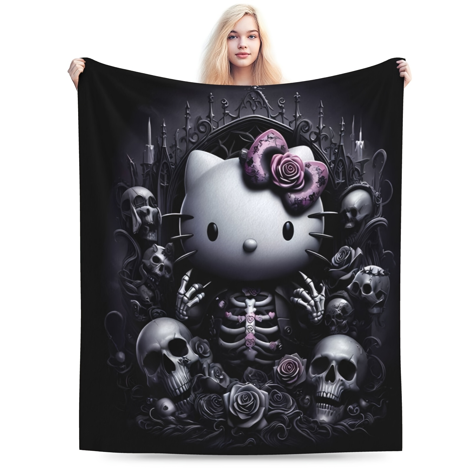 

Sanrio Hello Kitty- 100% Polyester, , Machine Washable, Rectangular, Super , Picnic, Travel Blanket-all Season Blanket