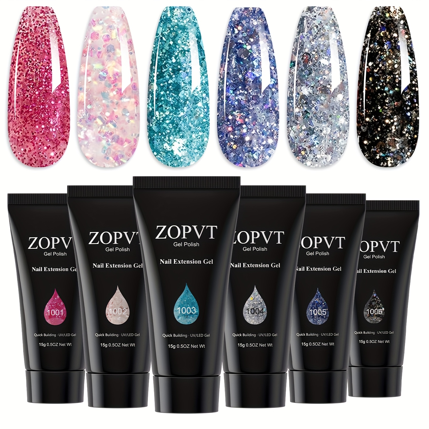 Image of Polymer Nail Extension Gel Kit, 6-color Nail Art Gel Set, Suitable For Beginners And Professionals, Diy Starter Kit Nail Art Gift, Shimmering Extension Gel