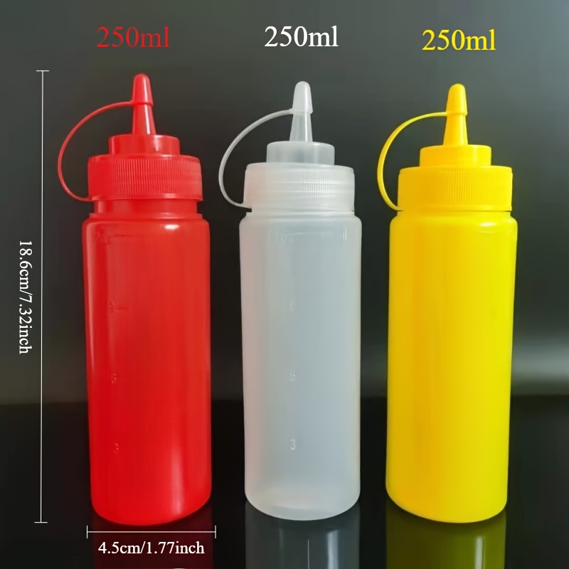 TEMU 1 Set von 3 Stück Salatsauce-Ketchup-Plastikquetschflaschen, Küchen-Saucenquetschflasche mit Öffnung, Vielseitige Haushalts-Hilfsmittel fürs