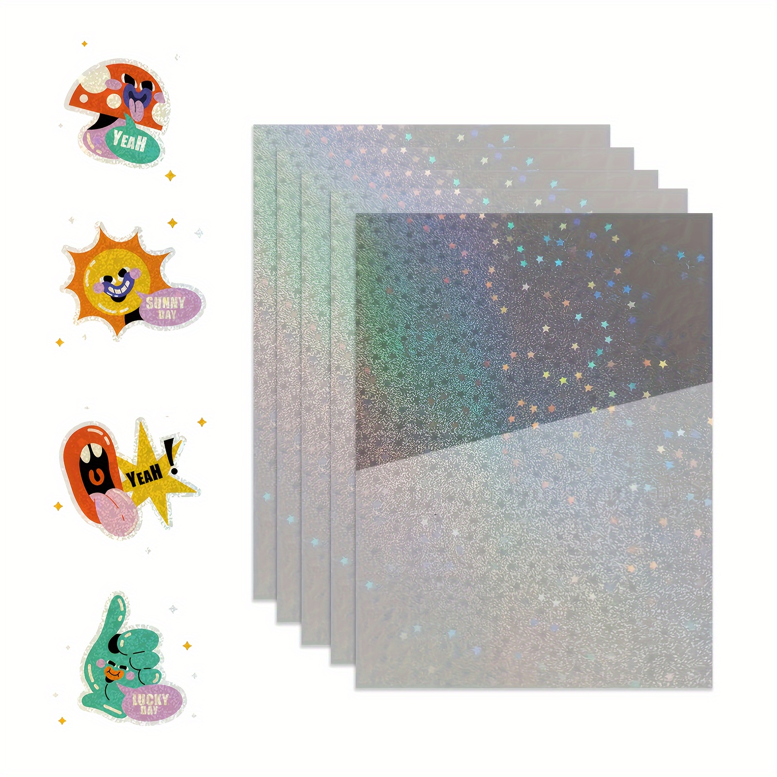 

50-pack Holographic Sticker Sheets, 4.1x2.9 Inch, Self-adhesive Pvc Vinyl Stickers, Glitter Clear For Office Labels And Signs