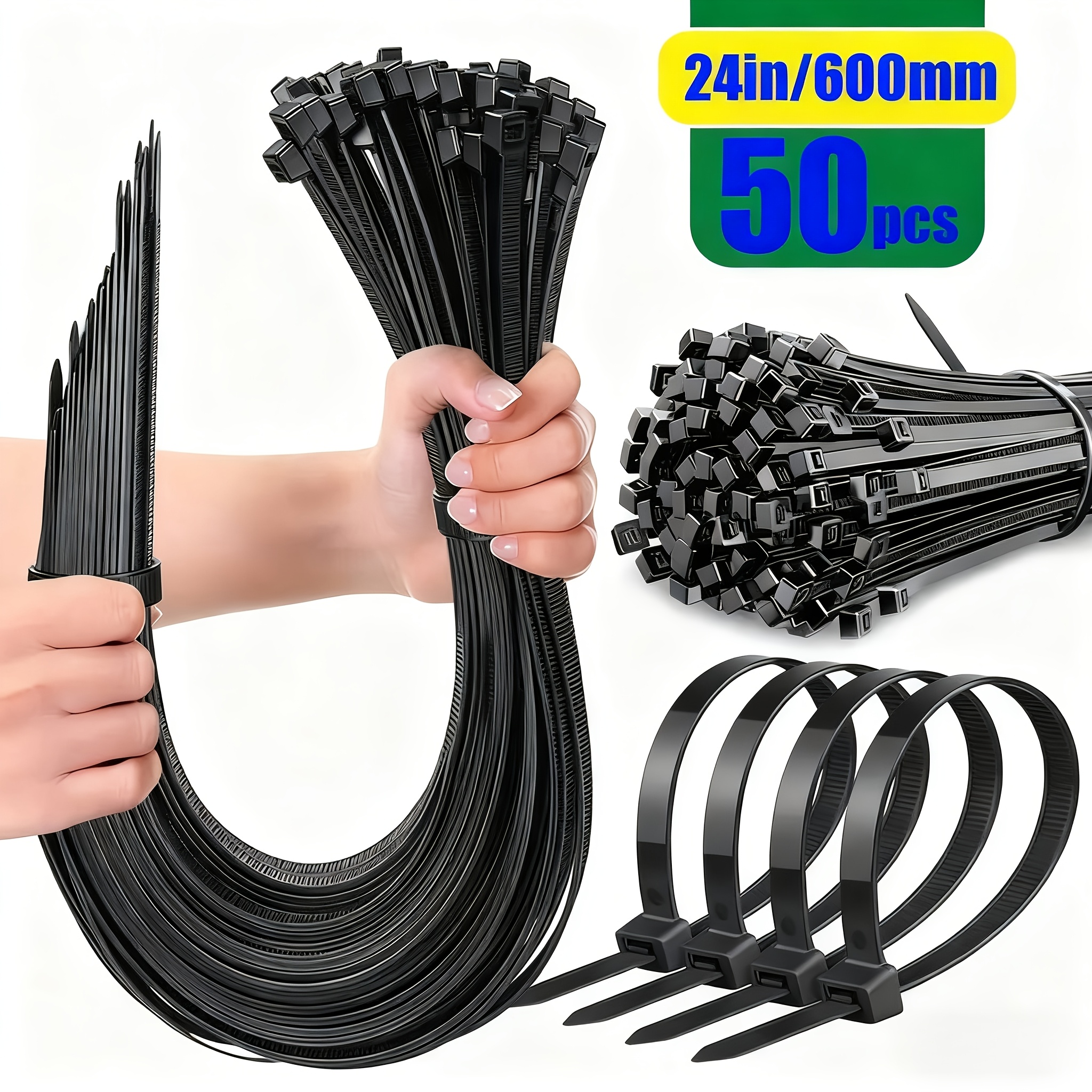 TEMU 77-pack Heavy Duty Reusable Self-locking 24-inch Large Cable Ties, Indoor And Outdoor Use For Home, Auto Repair, Farm, Daily Use, And Gifts