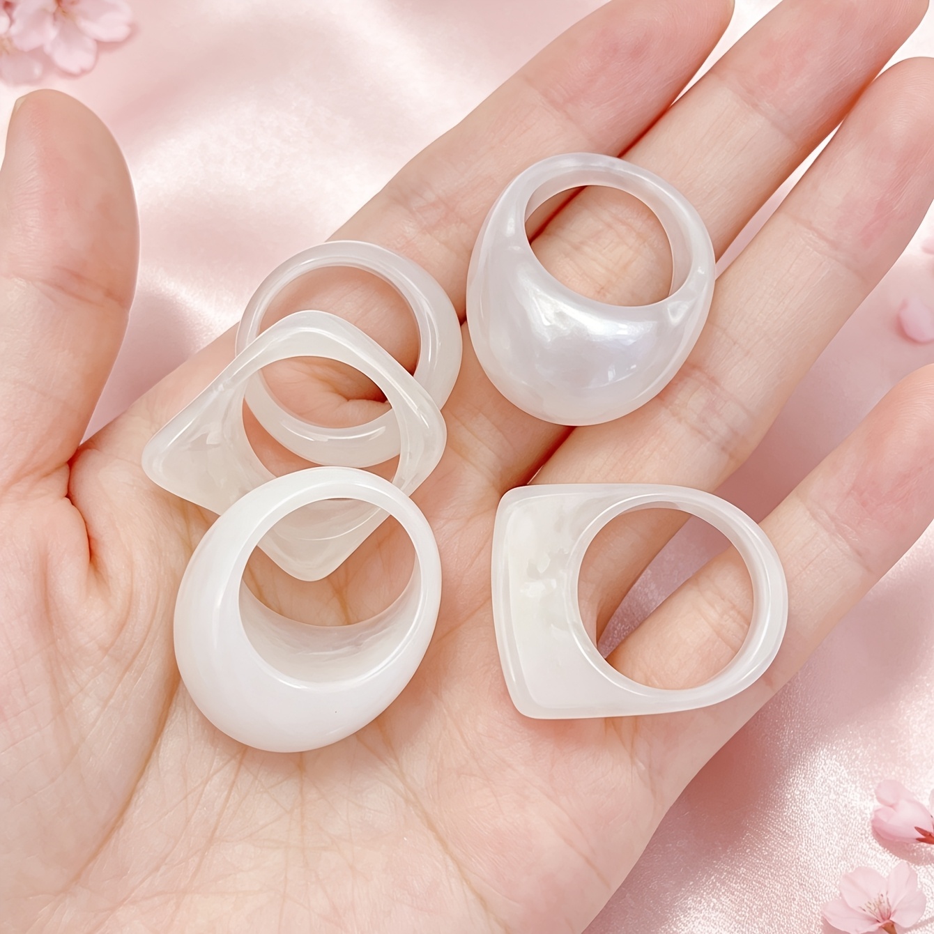 5pc Unisex Transparent White Resin Ring Set