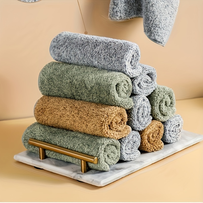 

5/10pcs, Scouring Pad, Bamboo Charcoal , Microfiber Cleaning Cloth, Solid Color Dish Towels, Lining Hand Towel, Face Towel, Suitable For Kitchen Bathroom, Cleaning Supplies