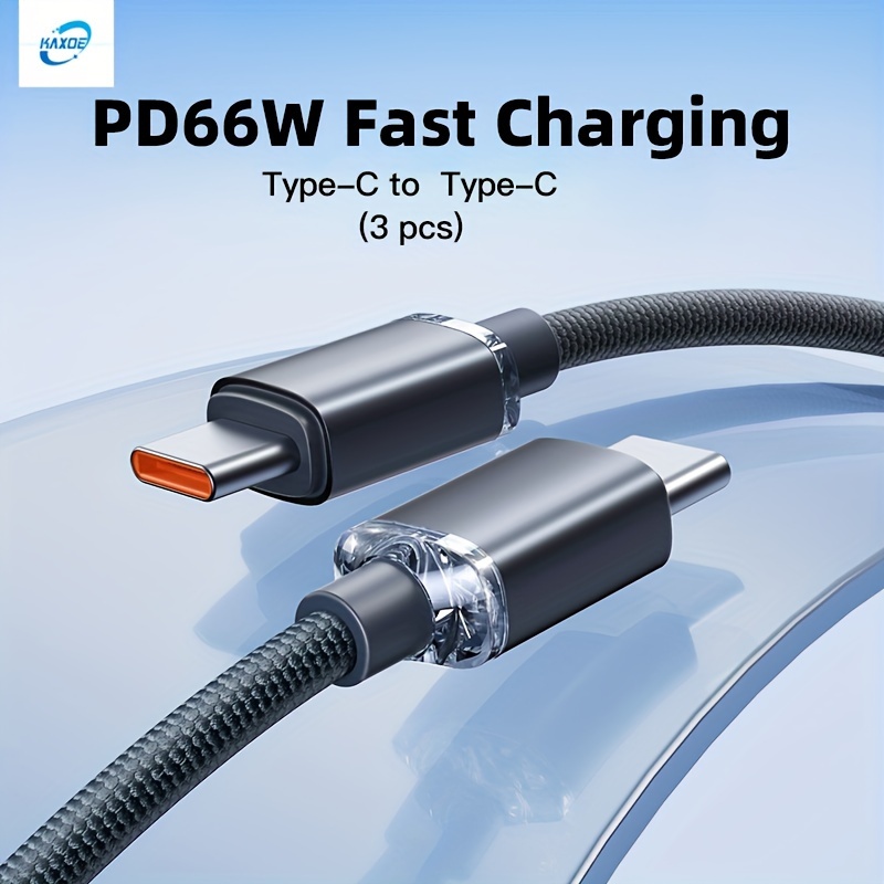 

3 Pcs 66w Pd Type-c Fast Charging Cable Usb C To Usb C Type C 6a Fast Charging Pd Cable Nylon Braided Cable Data Cord For Samsung For Xiaomi For Iphone 15 Pro Max