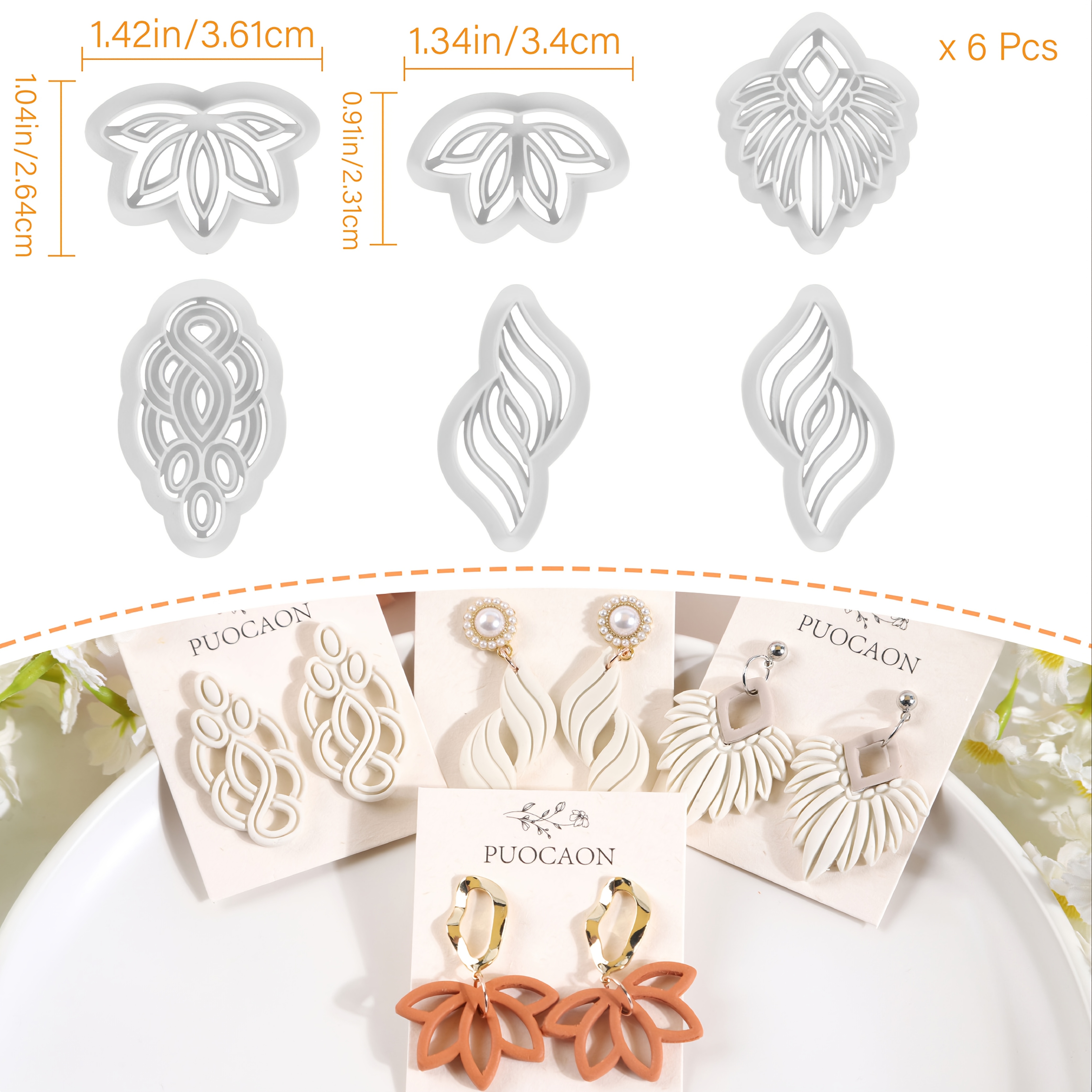 TEMU Puocaon Boho Polymer Clay Cutters - 6pcs Knot Macrame Design Clay Cutters For Polymer Clay Jewelry, Geometric Lotus Clay Earring Cutters, Rattan