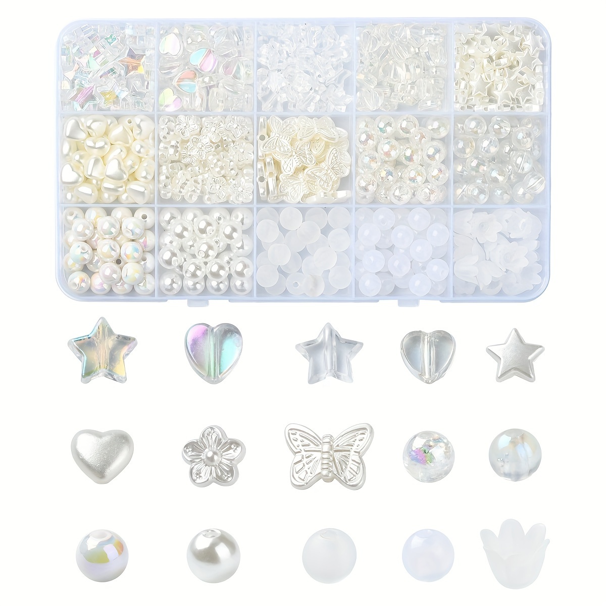 

500pcs White Acrylic Beads Set - Assorted Shapes & Sizes, Abs Plastic Craft Beads For Making - Ideal For Bracelets, Necklaces, Earrings, Beads For Jewelry Making