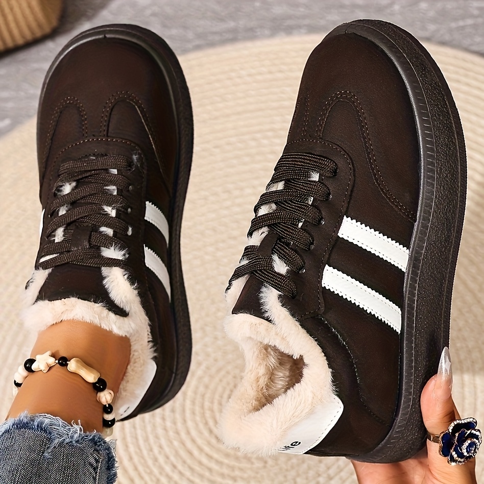 Image of Women's Short Boots Warm Thick Casual Lace-up Striped Women's Boots Soft Bottom Durable Ankle Boots, Women Shoes