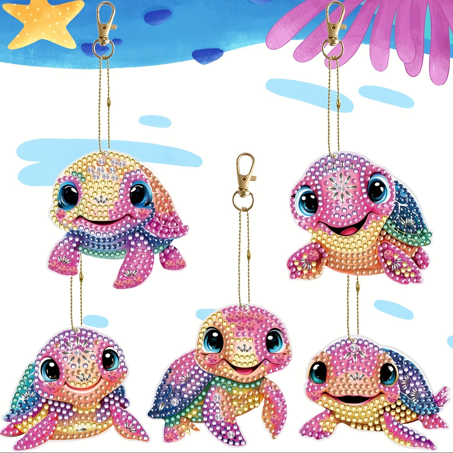 

5pcs Artificial Diamond Art Painting Art Keychain Set, Turtle Diamond Art Painting Double Sided Diamond Art Painting Art Key Chain Mini Diamond Art Painting Art Decorations