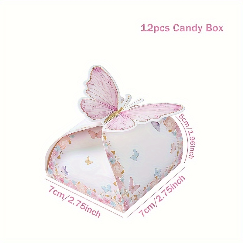 E-shop 12 Stück Rosa Schmetterlings-Papiergeschenkboxen mit 3D-Blumendekorationen - Elegante Verpackung für Geburtstage, Hochzeiten und Brautpartys -