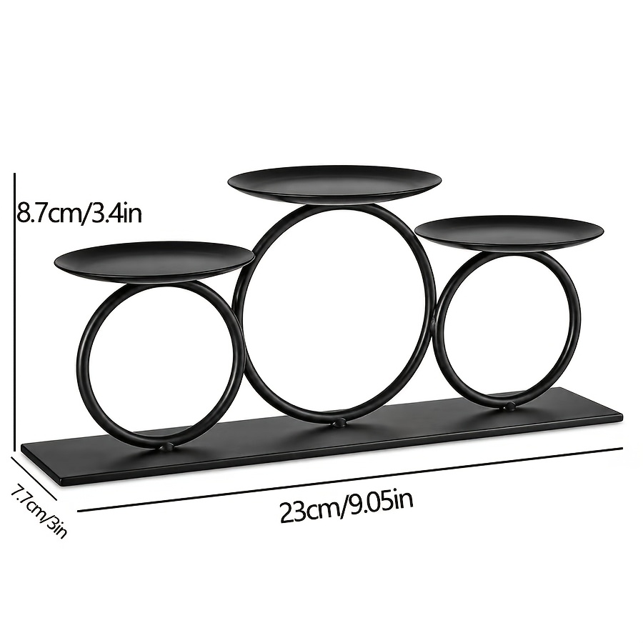 TEMU Bougeoir moderne à triple anneau en fer noir, candélabre de table pour dîner de mariage et décoration de , bougies non incluses