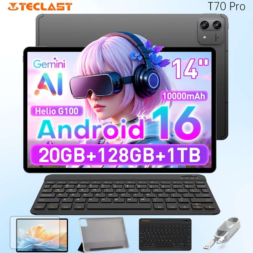 зображення предмета планшет   t70 pro 14 дюймів max з дисплеєм 2.2k,      -core, графічний процесор  -g57, 20 гб оперативної памяті (8+12 гб розширення), 128 гб швидкої памяті з підтримкою картки tf 2 тб, підтримка lte, дві sim-карти 4g, система   з   ai, акумулятор 10000 маг