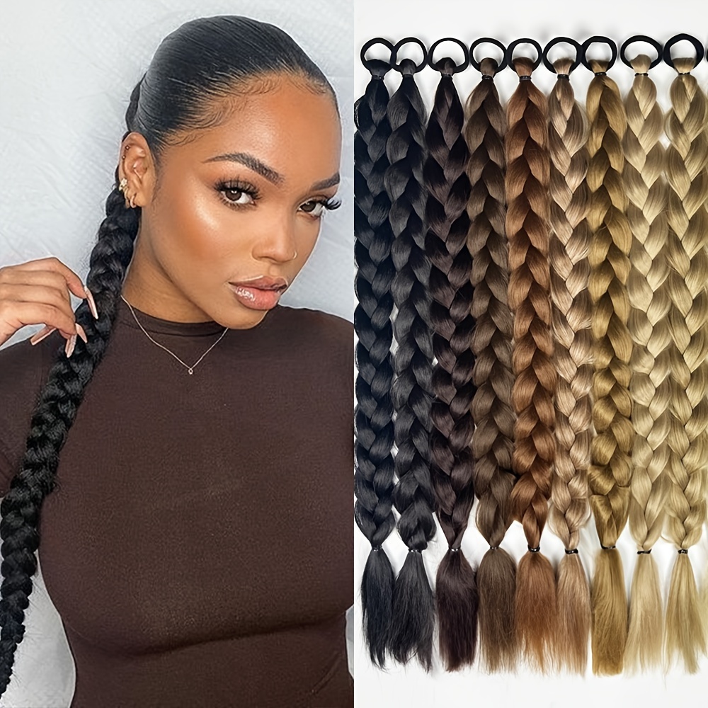 

Braided Long Ponytail Extensions With Elastic Band Hair Synthetic Fiber 24inch Blonde Braids Tail Hair Accessories For Party Daily Use