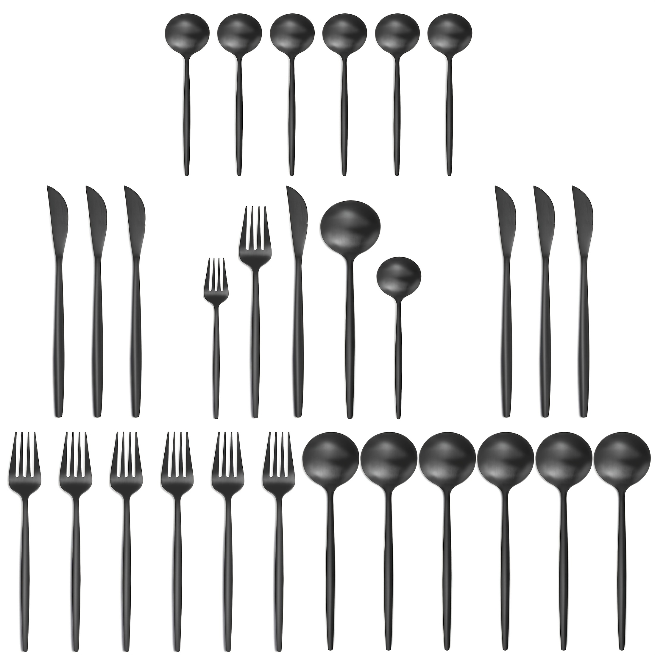 

30 pièces Ensemble de couverts en acier inoxydable noir élégant - Couverts lavables au lave-vaisselle pour , , l'hôtel, , - Couteau, , cuillère avec poignée confortable