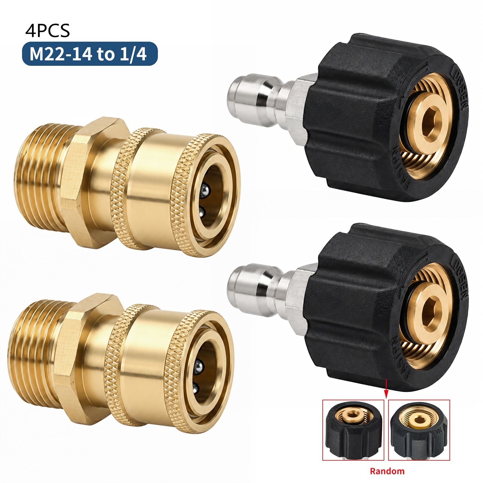 Image of Pressure Washer Quick Connect Fittings, M22 14mm To 1/4 Inch Quick Connect Pressure Washer Adapter Set, 4pcs, Random Style