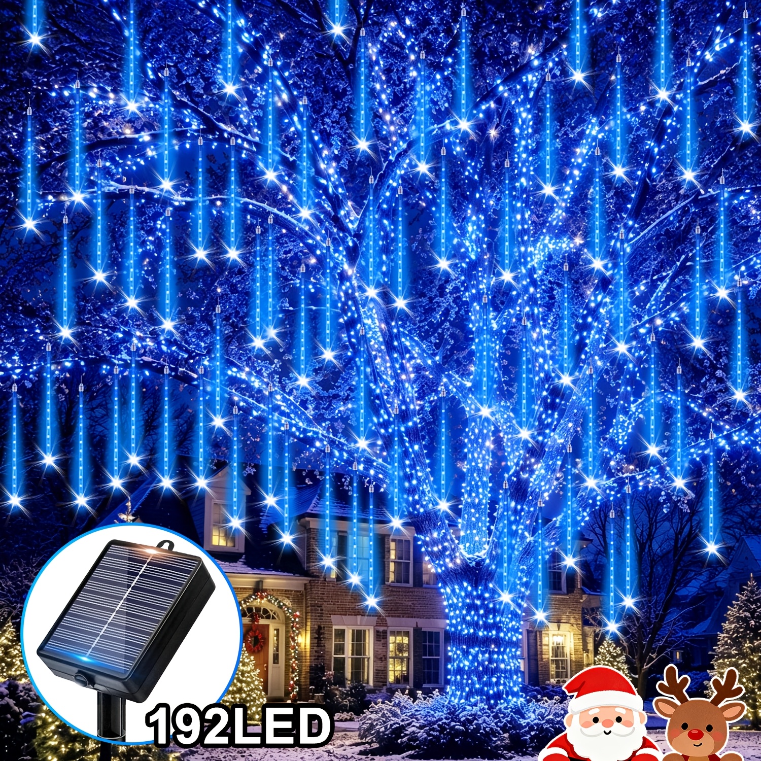 Image of Outdoor Solar Meteor Shower Lights, 8 Tubes With 192 Leds Solar String Lights, Perfect For Trees, Icicles, Gardens, Patios, Parties, Halloween, Christmas Decoration, Suitable For Scenes