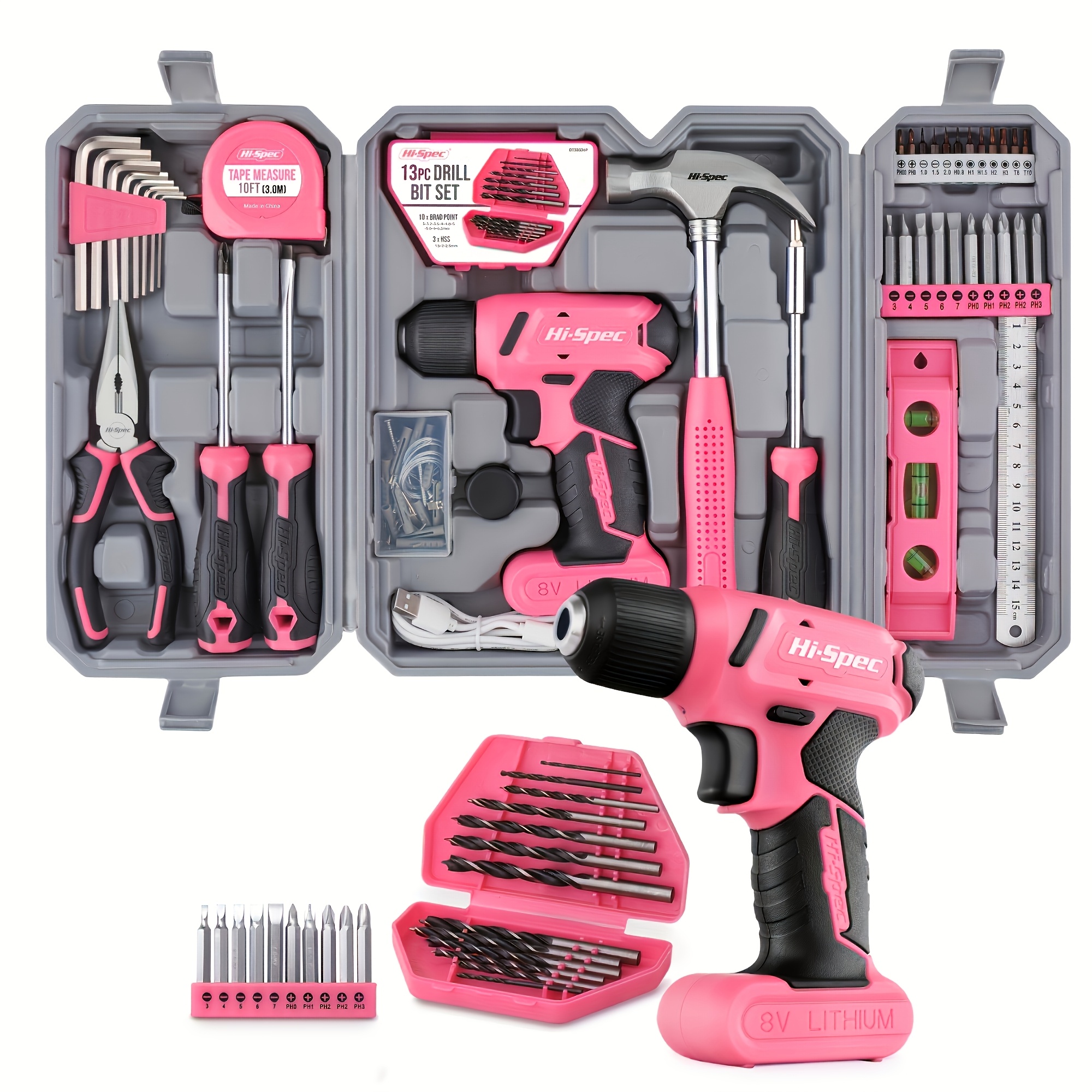 pink screwdriver 58in1 rechargeable electric screwdriver set 8v household electric drill pink multifunctional toolbox power tool sending mom girlfriend and gifts Product details 1