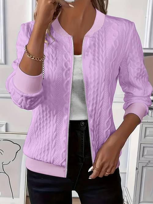 fashionable and elegant casual womens jacket new autumn solid color textured fabric zippered long sleeves baseball collar