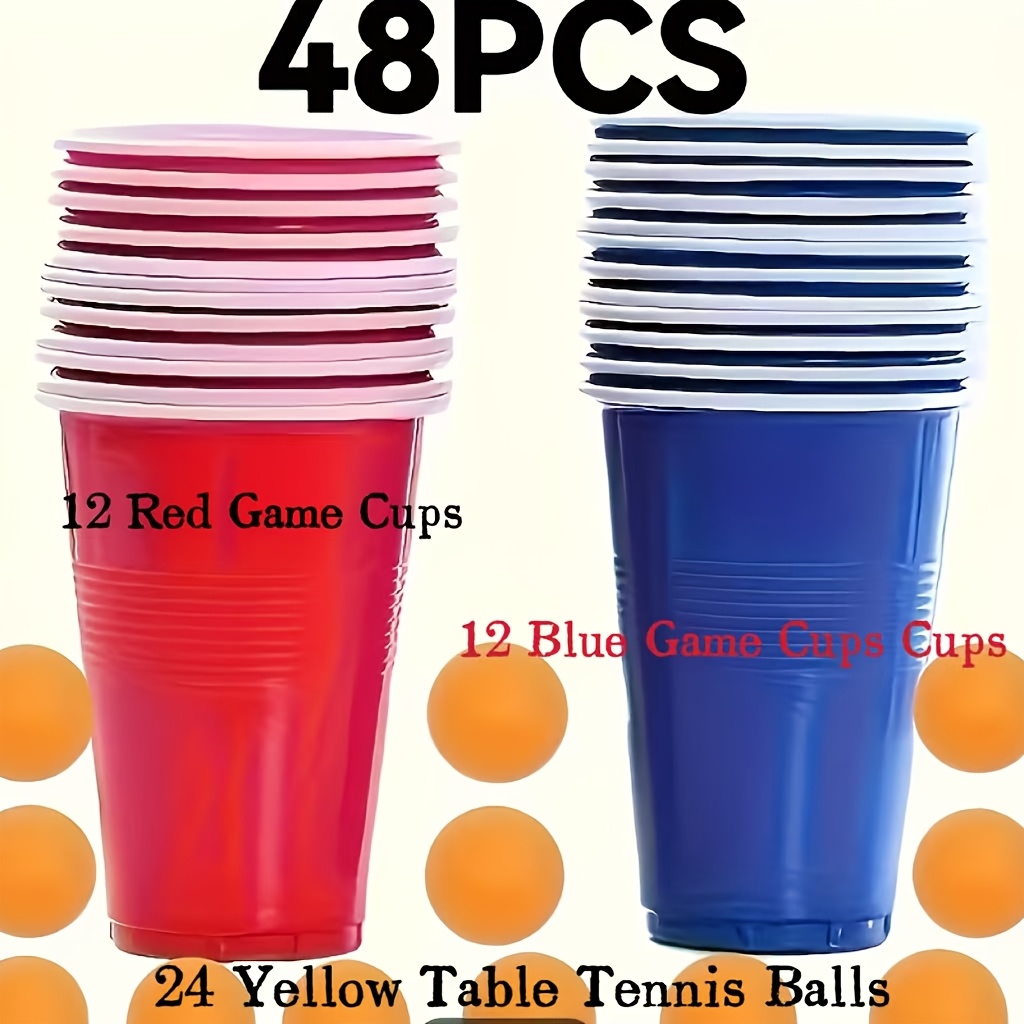 Image of A 48pcs Set, Including 24 Cups And 24 Pong Balls, Designed For Pong Games. This Versatile Party Game Set Is Perfect For Birthday Celebrations, Bachelor Parties, Dinners